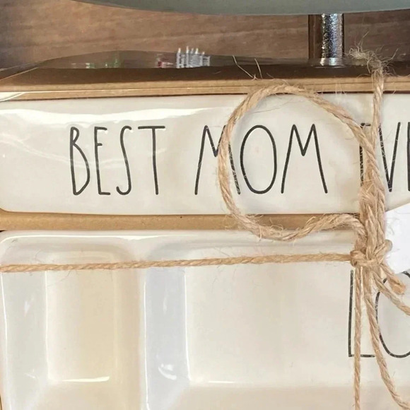 NEW 2 Piece SET Rae Dunn BEST MOM EVER / LOVE Desk Plaque & Tray Office/Organize - Picture 4 of 14